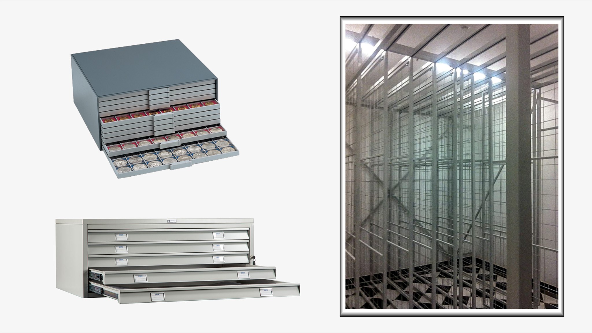 Oprema za muzeje - ramovi za čuvanje slika i numizmatički fijokari